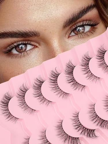 Siligli Eyelashes Natural Cat Eye Lashes 15mm Wispy Eyelashes Flared Fluffy Strip Lashes 0.1MM Thin Band False Eyelashes C Curl Lashes Siligli Eye Lashes Pack 7 Pair - Image 1