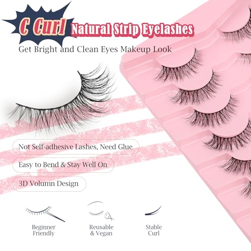 Siligli Eyelashes Natural Cat Eye Lashes 15mm Wispy Eyelashes Flared Fluffy Strip Lashes 0.1MM Thin Band False Eyelashes C Curl Lashes Siligli Eye Lashes Pack 7 Pair - Image 3