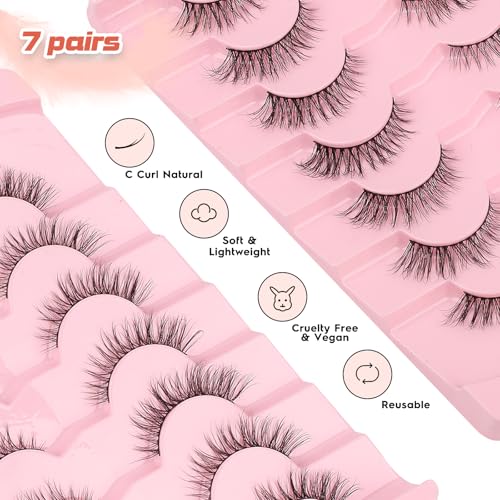 Siligli Eyelashes Natural Cat Eye Lashes 15mm Wispy Eyelashes Flared Fluffy Strip Lashes 0.1MM Thin Band False Eyelashes C Curl Lashes Siligli Eye Lashes Pack 7 Pair - Image 5