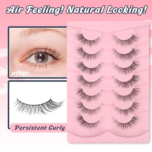 Siligli Eyelashes Natural Cat Eye Lashes 15mm Wispy Eyelashes Flared Fluffy Strip Lashes 0.1MM Thin Band False Eyelashes C Curl Lashes Siligli Eye Lashes Pack 7 Pair - Image 4