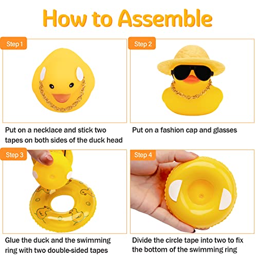 wonuu Car Rubber Duck Car Duck Decoration Dashboard Car Ornament for Car Dashboard Decoration Accessories with Mini Bachelor Cap Necklace and Sunglasses - Image 3