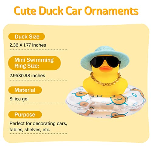 wonuu Car Rubber Duck Car Duck Decoration Dashboard Car Ornament for Car Dashboard Decoration Accessories with Mini Bachelor Cap Necklace and Sunglasses - Image 4