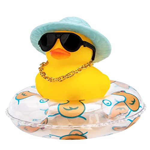 wonuu Car Rubber Duck Car Duck Decoration Dashboard Car Ornament for Car Dashboard Decoration Accessories with Mini Bachelor Cap Necklace and Sunglasses - Image 1