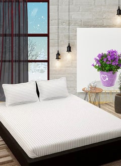 Blueberry White Cotton Single Striped Fitted Elastic Bedsheet Set 100x200+15cm  - Image 1