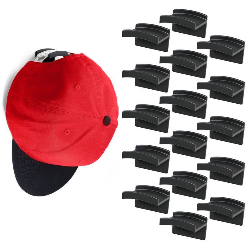 Modern JP Adhesive Hat Hooks for Wall 16Pack  Minimalist Hat Rack Design No Drilling Strong Hold Hat Hangers  USA Patented Black