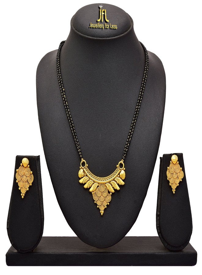 JFL - Traditional Ethnic One Gram Gold Plated Spiral Designer Mangalsutra with Earring and Double Black Beaded Chain for Women,Valentine - Image 2