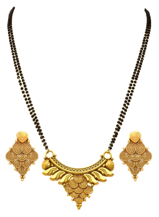 JFL - Traditional Ethnic One Gram Gold Plated Spiral Designer Mangalsutra with Earring and Double Black Beaded Chain for Women,Valentine - Image 1