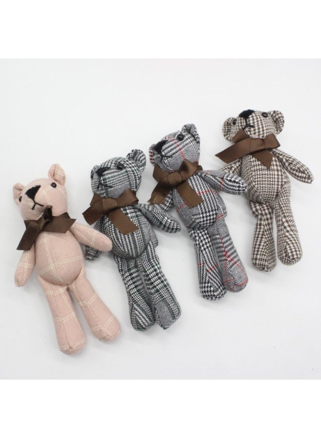 Loquat Houndstooth Bowen Bear Doll Bow Tie Teddy Bear Keychain Pendant Fabric Long-legged Bear Plush Toy Doll-Color:Gray Black-Height:15cm Small - Image 4