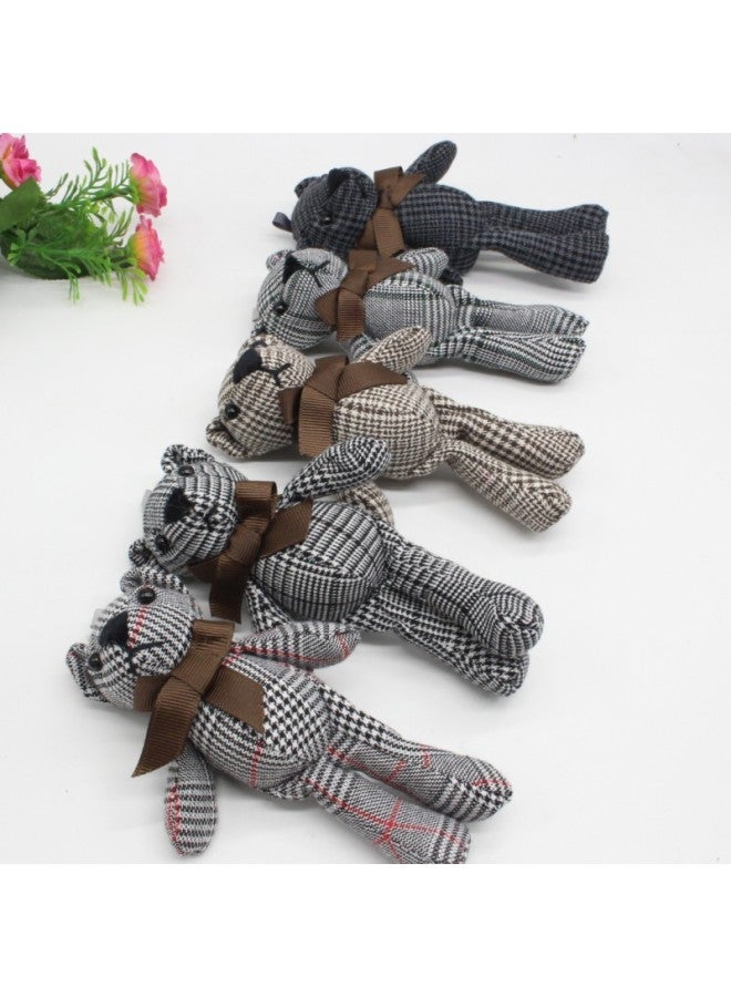 Loquat Houndstooth Bowen Bear Doll Bow Tie Teddy Bear Keychain Pendant Fabric Long-legged Bear Plush Toy Doll-Color:Gray Black-Height:15cm Small - Image 5
