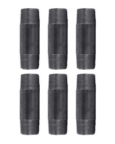 PIPE DECOR 1" x 4" Black Steel Plumbing Pipe, 6-Pack, Pre Cut Connector, Industrial Steel Grey Fits Standard One Inch Threaded Black Malleable Iron Fittings, Build Vintage DIY Furniture - Image 1