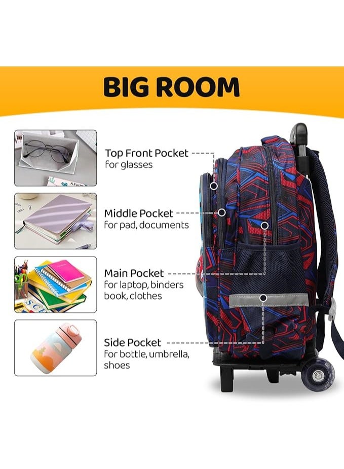 Lucky Kids Children Large Rolling School Bag Student Trolley School Bags with Lunch Bag, Pencil Box Wheeled Backpack Bag Set for Kids,2 Wheels - Image 2
