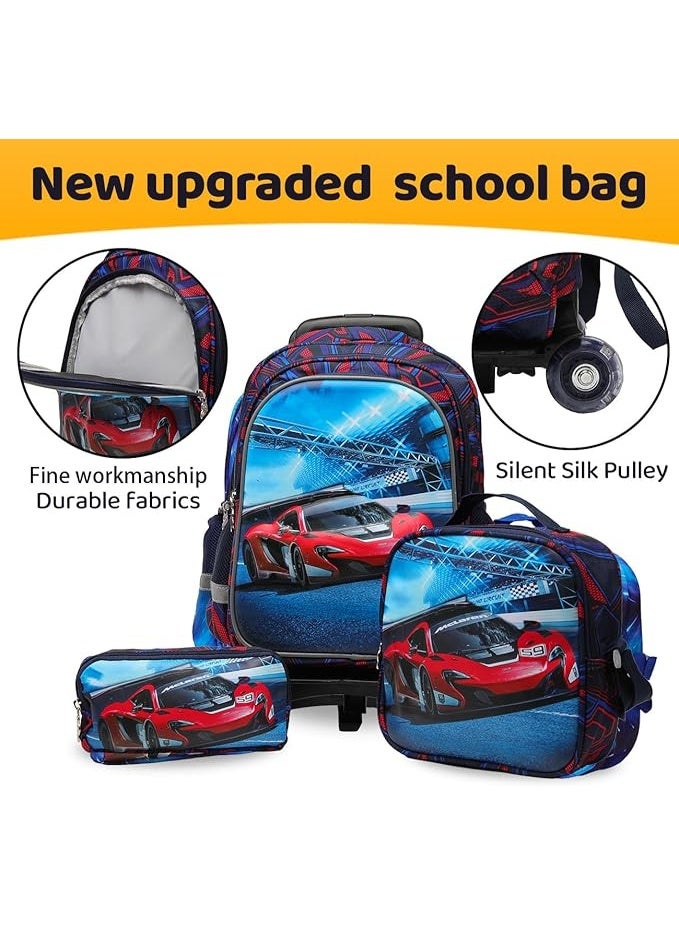 Lucky Kids Children Large Rolling School Bag Student Trolley School Bags with Lunch Bag, Pencil Box Wheeled Backpack Bag Set for Kids,2 Wheels - Image 5