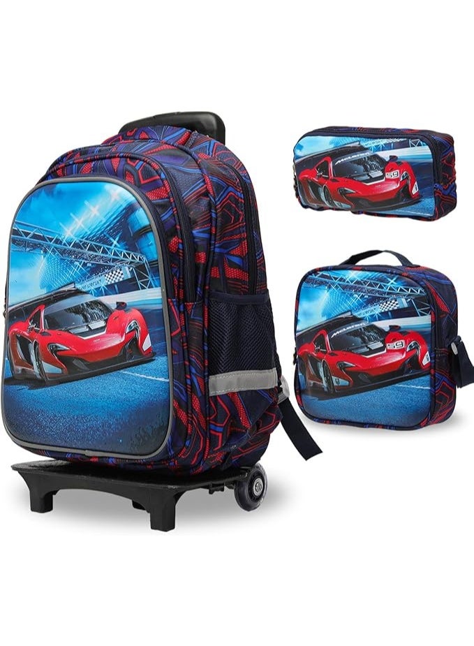 Lucky Kids Children Large Rolling School Bag Student Trolley School Bags with Lunch Bag, Pencil Box Wheeled Backpack Bag Set for Kids,2 Wheels - Image 1
