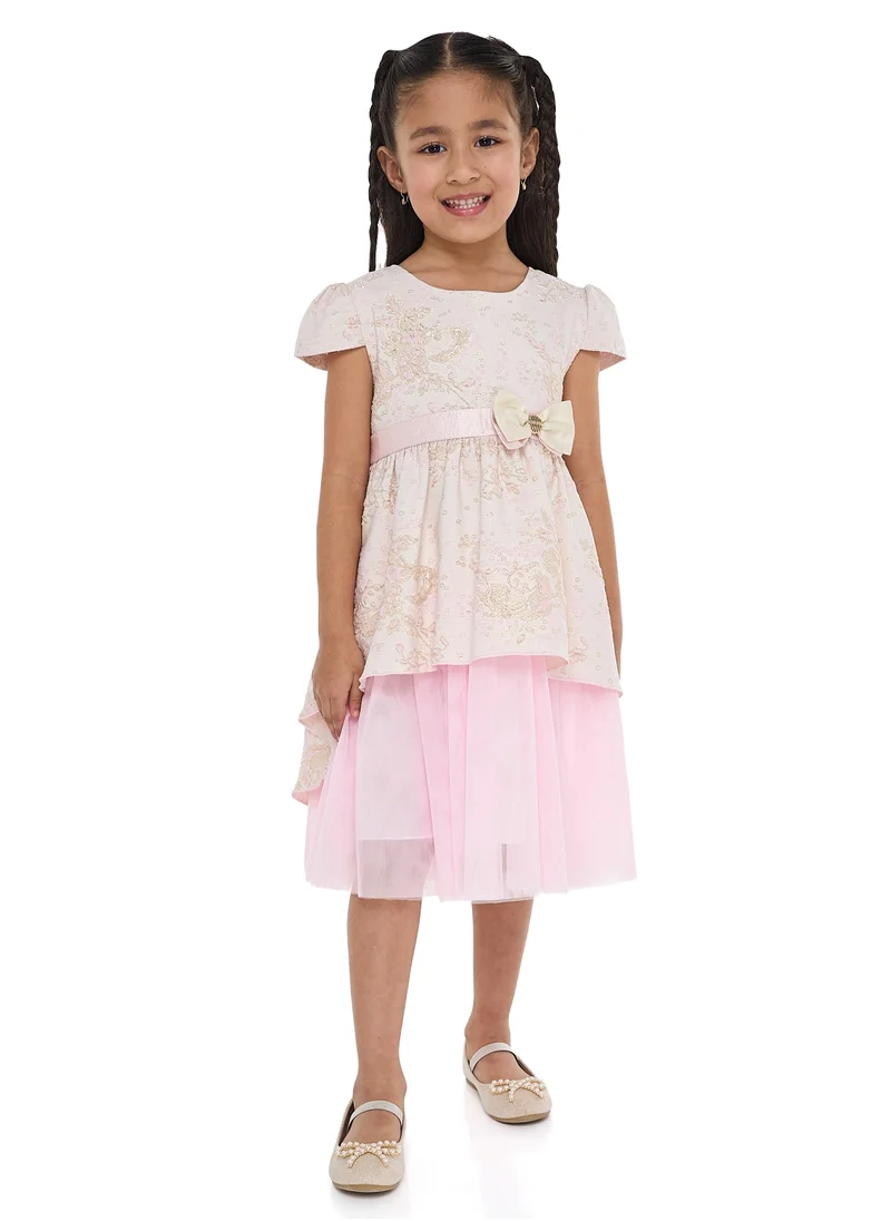 victor and jane GIRLS ELEGANT LT PINK/GOLD JACQUARD & TULLE PARTY DRESS