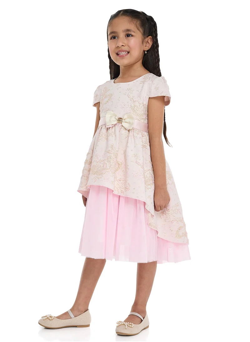 victor and jane GIRLS ELEGANT LT PINK/GOLD JACQUARD & TULLE PARTY DRESS