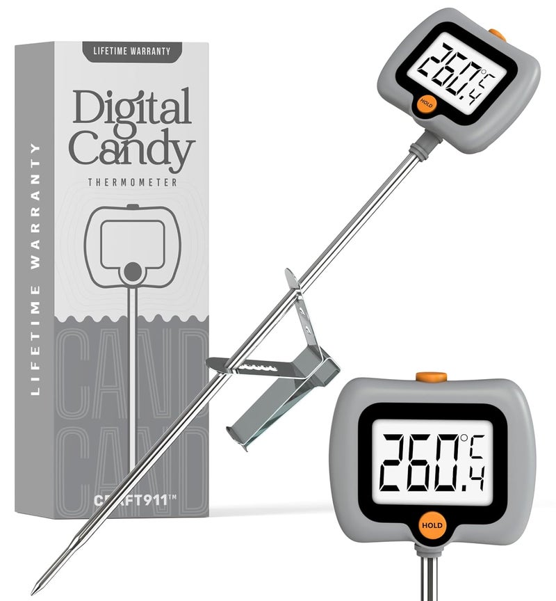Craft911 Digital Candy Thermometer with Pot Clip, 10" Long Stainless Steel Probe, Instant Read Kitchen Thermometer for Cooking, Baking, and Candy Making (Gray) - Image 1