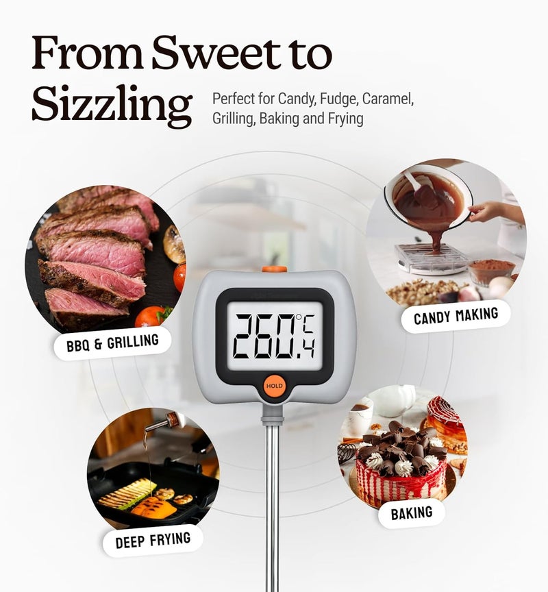 Craft911 Digital Candy Thermometer with Pot Clip, 10" Long Stainless Steel Probe, Instant Read Kitchen Thermometer for Cooking, Baking, and Candy Making (Gray) - Image 5