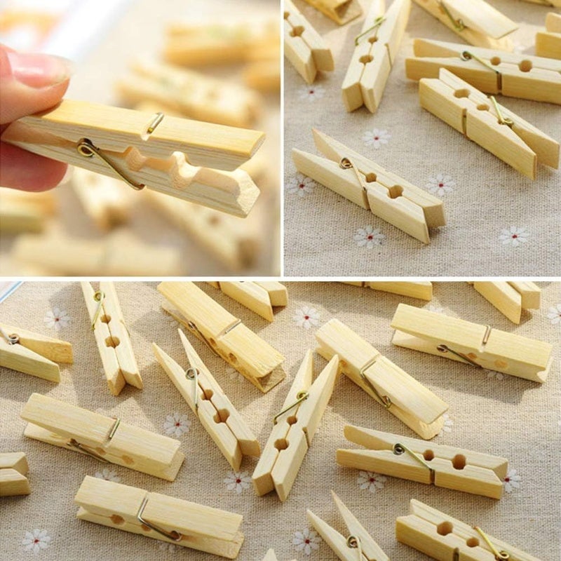 Bamboo Clothespins: 100 Pack 2.5 Inch Wood Color - 100% Natural Bamboo Rustproof Sturdy Steel Springs Lightweight Durable Multi-Purpose Clothespins for Home Office Laundry Crafts Decorations - Image 4