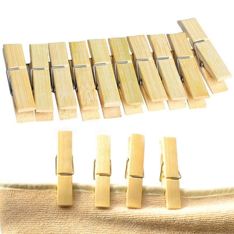 Bamboo Clothespins: 100 Pack 2.5 Inch Wood Color - 100% Natural Bamboo Rustproof Sturdy Steel Springs Lightweight Durable Multi-Purpose Clothespins for Home Office Laundry Crafts Decorations - Image 3