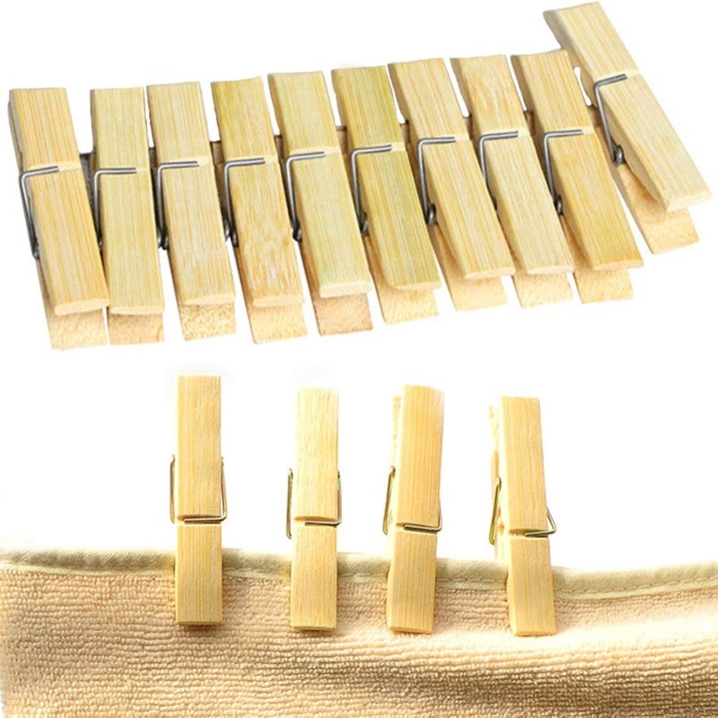 Bamboo Clothespins: 100 Pack 2.5 Inch Wood Color - 100% Natural Bamboo Rustproof Sturdy Steel Springs Lightweight Durable Multi-Purpose Clothespins for Home Office Laundry Crafts Decorations - Image 2