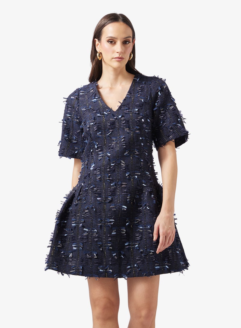 YAS Back Zip Short Sleeve V Neck Midi Dress - Image 1