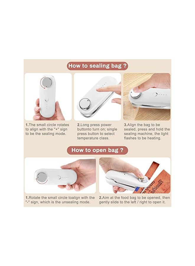 KASTWAVE Bag Sealer, 2 In 1 Handheld Bag Sealer Portable Chip Bag Sealer Heat Sealer Food Sealer Bag Sealer Heat Seal Sealer Machine For Chip Bags Food Home Snack Storage (White)  - Image 2