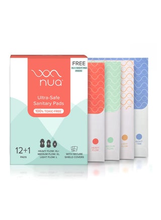 Nua Ultra-Safe 12 Sanitary Pads For Women | 3 sizes in 1: 3 Heavy Flow-XL+, 5 Medium-XL & 4 Light-L | Safe on Skin | Toxic-Free & Rash-Free | Unscented | Leakproof | With 12 Secure Shield Covers - pzsku/Z293ECD996A7C5554ED1CZ/45/_/1738045091/cf96a457-6a35-4f9a-b7d2-e124c8fa7510