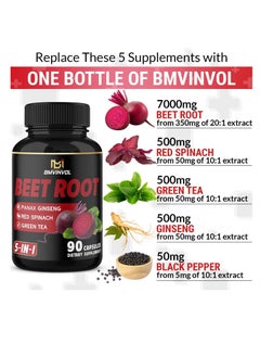 BMVINVOL Beet Root Extract Green Tea,Red Spinach,Ginseng- 8550mg 90caps  - Image 2