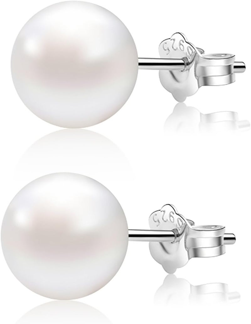 Alyc Pearl Earrings Freshwater Pearl White Button Stud Earrings with 925 Sterling Silver for Women - Image 1