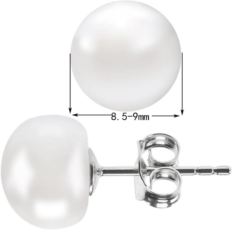 Alyc Pearl Earrings Freshwater Pearl White Button Stud Earrings with 925 Sterling Silver for Women - Image 5