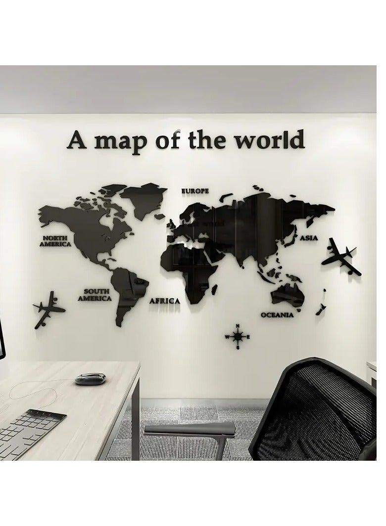 3D World Map Wall Sticker – Black Acrylic Decorative Mural, DIY Splicing Self-Adhesive Wall Art for Bedroom, Living Room, Office & School - Image 2