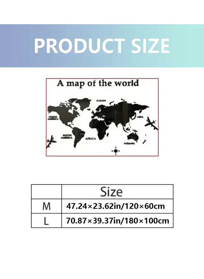 3D World Map Wall Sticker – Black Acrylic Decorative Mural, DIY Splicing Self-Adhesive Wall Art for Bedroom, Living Room, Office & School - Image 3