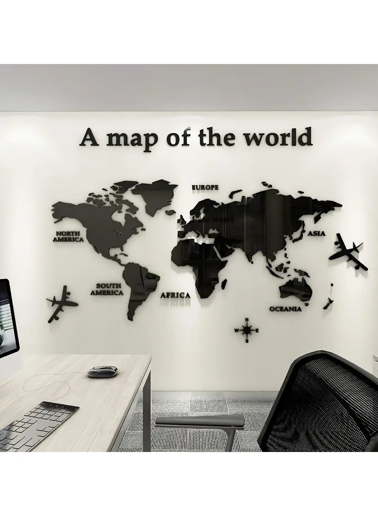 3D World Map Wall Sticker – Black Acrylic Decorative Mural, DIY Splicing Self-Adhesive Wall Art for Bedroom, Living Room, Office & School - Image 5