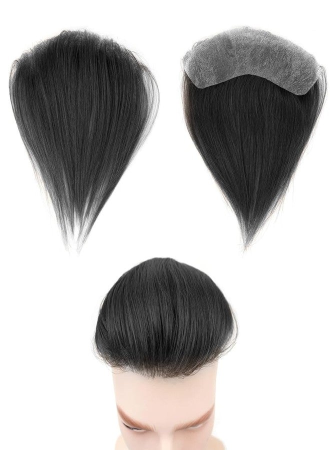 BLUSHIA (Black) Men Forehead Hairline Toupee 100% Human Hair Skin PU Man Hairpieces Frontal Hair Topper for Receding Natural Hairline Replacement Systems - Image 3