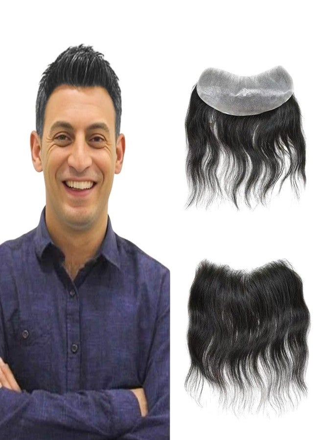 BLUSHIA (Black) Men Forehead Hairline Toupee 100% Human Hair Skin PU Man Hairpieces Frontal Hair Topper for Receding Natural Hairline Replacement Systems - Image 1