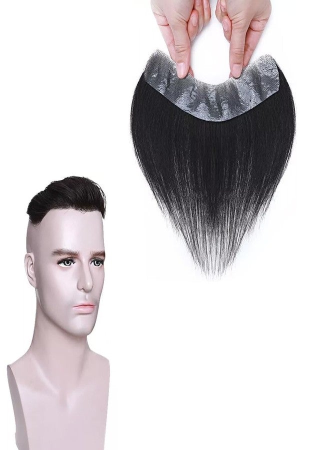 BLUSHIA (Black) Men Forehead Hairline Toupee 100% Human Hair Skin PU Man Hairpieces Frontal Hair Topper for Receding Natural Hairline Replacement Systems - Image 5