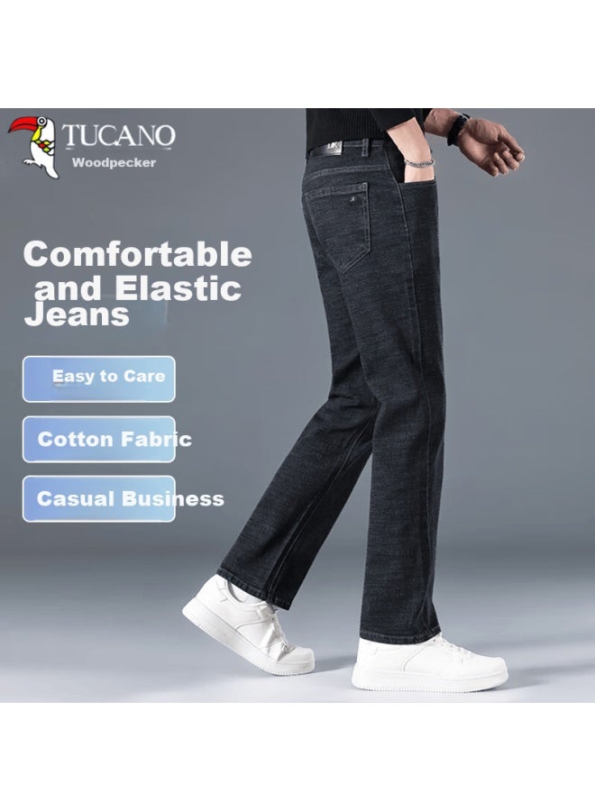 Tucano Jeans For Men, Spring And Autumn Cotton Comfortable Wear-resistant Straight-leg Pants, Business Casual Versatile Long Trousers Men's Clothing, Black Size 32 - Image 1