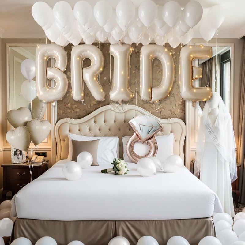 kozee Cream White Bridal Shower party decorations with huge 40 Inch BRIDE letter Pearl Balloons BRIDE to be Sash Bridal Veil and Diamond Ring Heart shape Balloons For Bachelorette party Wedding supplies - Image 4