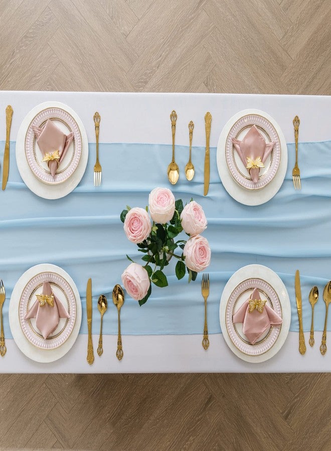 flohar 6Pack 10ft Chiffon Table Runner 29x120 Inch Sheer Romantic Table Runner for Wedding Birthday Party Bridal Shower Outdoor Decoration-Blue Mist - Image 3