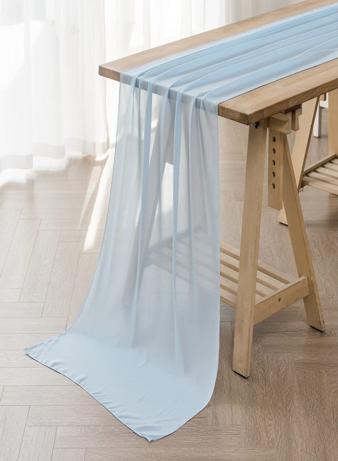 flohar 6Pack 10ft Chiffon Table Runner 29x120 Inch Sheer Romantic Table Runner for Wedding Birthday Party Bridal Shower Outdoor Decoration-Blue Mist - Image 2