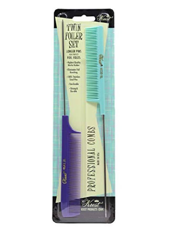 Krest Pintail Combs Weaving Foiling Fine Tooth Rattail Hair Cutting Comb Colors 2 Pc (Vintage Purple & Green) - Image 1