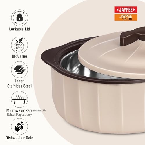 JAYPEE Micro Smart Inner Stainless Steel Serving Casserole Set of 3 (1000,1500,2000 ml) with Stylish Design |Microwave Safe |Lockable Lid |Hot Pot |BPA free, Swiss Coffee - Image 3