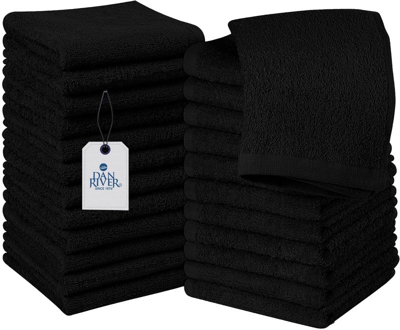 Dan River 24 Pack Wash Cloths For Showering [12X12] - 100% Cotton Washcloths Premium Quality Flannel Face Cloths For Bathroom  Highly Absorbent And Soft Feel Wash Clothes  Black - Image 1