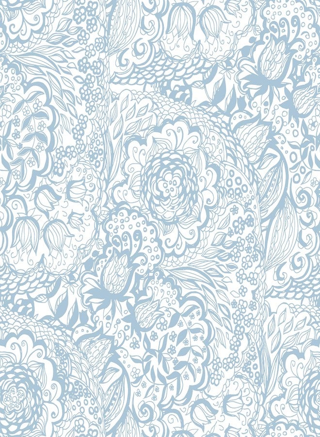 Micpolo Peel and Stick Wallpaper Boho Blue Wallpaper Blue and White Floral Wallpaper for Bedroom Bathroom Removable Self-adhsive Contact Paper for Cabinets Nursery Wallpaper Shelf Liner 17.3" x 118" - Image 1