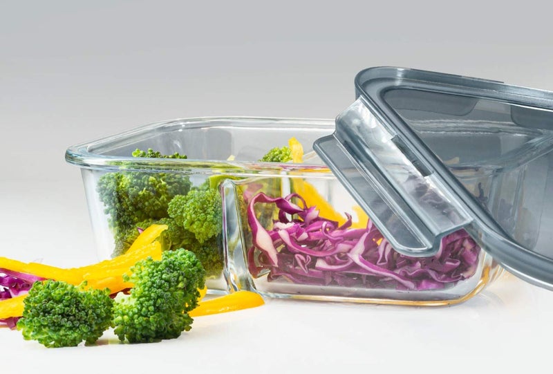 VILON Italian Premium Rectangular Glass Lunch Box with Clamp Plastic Lid Food Storage Container 1000ml 3 Compartment 1 Piece - Image 2
