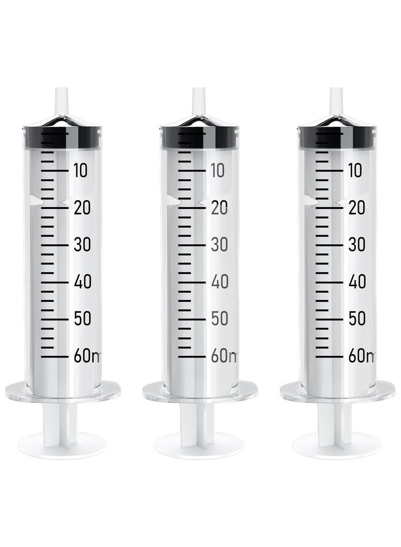 60ml Syringe Individually Wrapped Ideal for Science, Measuring Liquids, Feeding Pets 3 PCS