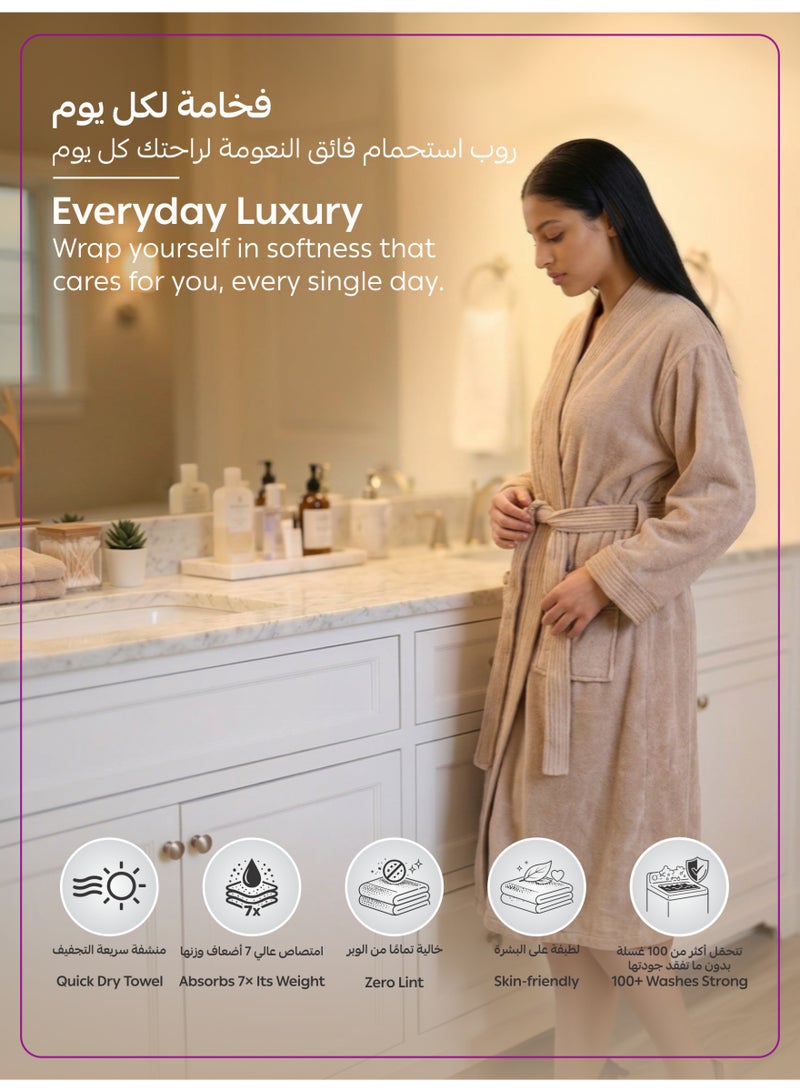 Donetella 1-Pcs Unisex  Bathrobe  XL Size - Kimono Collar, Highly Absorbent, Quick Dry, Soft Spa Robe with Belt & Pockets - Microfiber 330 GSM, Everyday Use - Image 3
