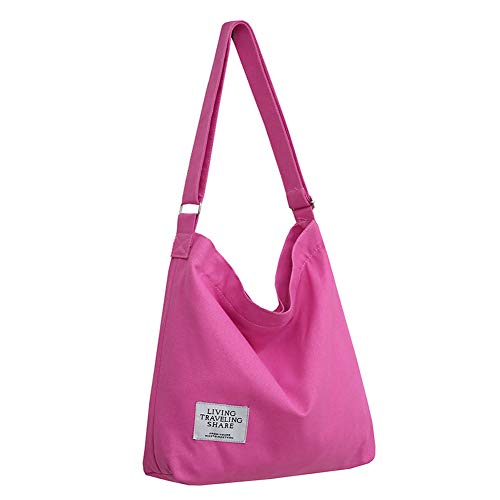 Covelin Women's Retro Large Size Canvas Shoulder Bag Hobo Crossbody Handbag Casual Tote Cerise Pink - Image 1