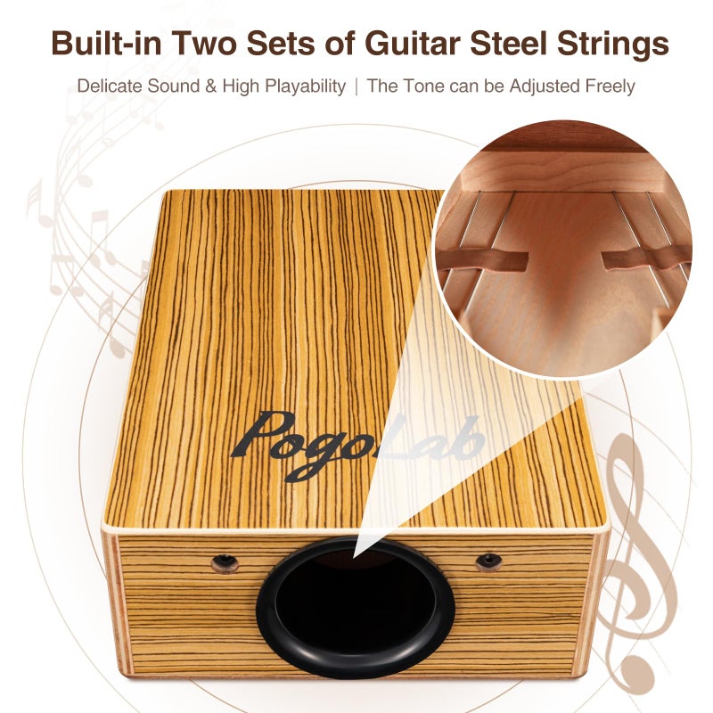 POGOLAB Travel Cajon Drum, Portable Adjustable Tone Thick Wooden Cajon with Adjustable Strap & Storage Bag, Musical Hand Drum with Guitar Steel Strings, Compact Size Percussion Instrument Kit - Image 3