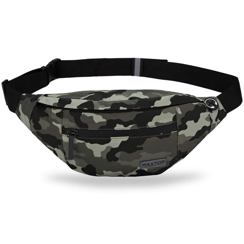 Maxtop Large Camo Fanny Pack Belt Bag with 4-Zipper Pockets Gifts for Enjoy Festival Sports Workout Traveling Running Casual Hands-Free Water-Resistant Waist Pack Bag Carrying All Size of Phones - Image 1